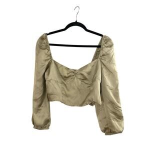 SUNDAY BEST Aritzia Billie Milkmaid Coquette Smocked Peasant Crop Top Satin Sz 8